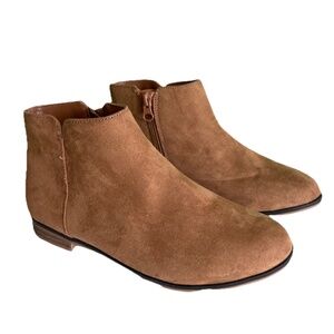 Cat & Jack Boots Girls Size 3 Penelope Brown Booties Zipper faux suede ankle